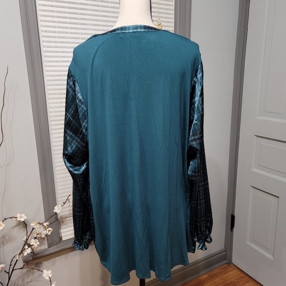 Lane Bryant Satin & Jersey Knit Plaid Top - Picture 6 of 6